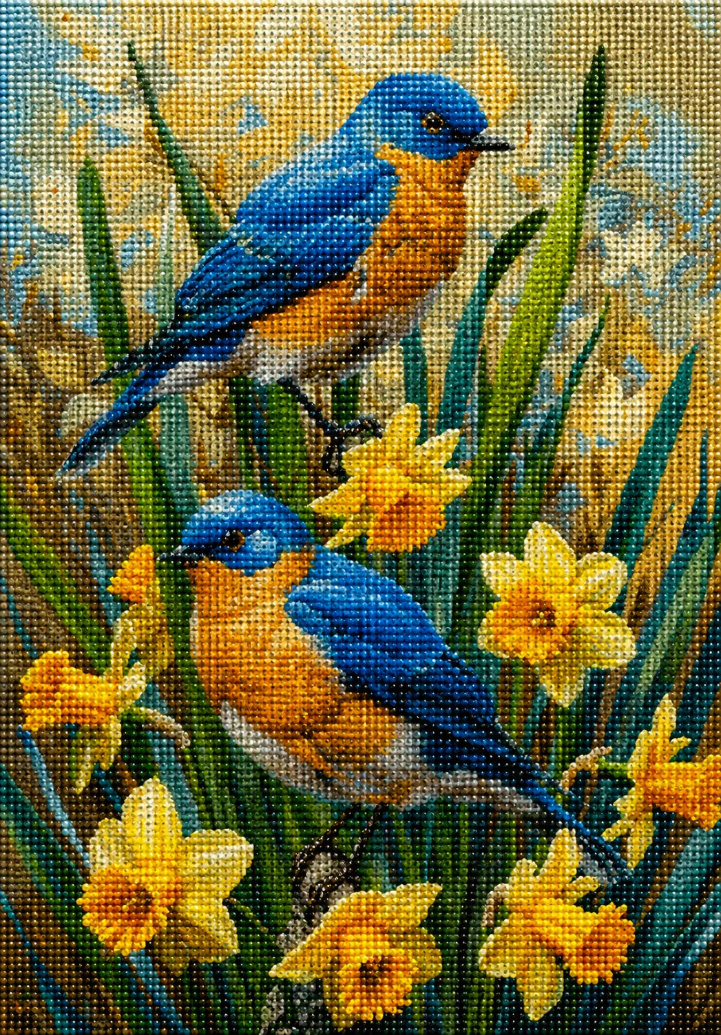 Two Birds And Yellow Daffodils Diamond Art Kit — diamond art kit canvas