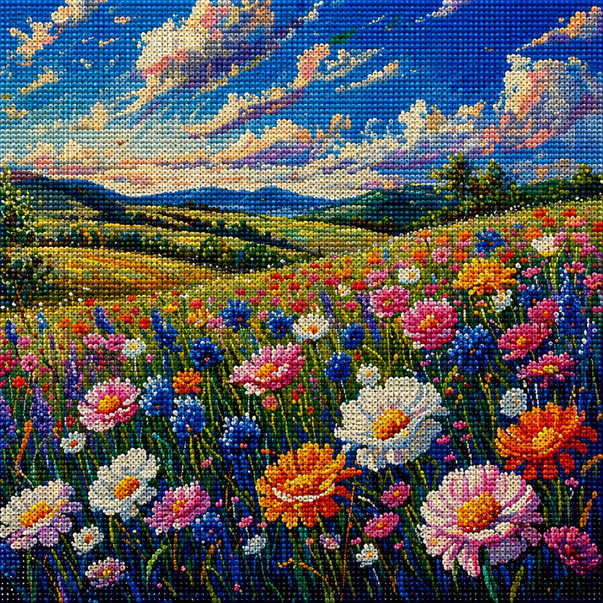 Colorful Flower Meadow Diamond Art Kit — diamond art kit canvas