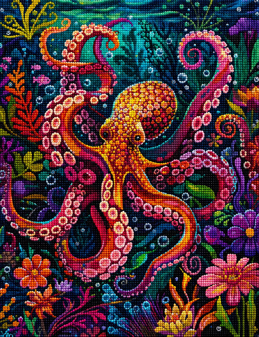 Pink And Orange Abstract Octopus Diamond Art Kit — diamond art kit canvas