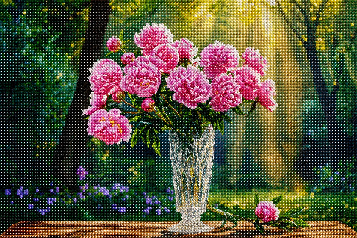 Glass Vase Of Pink Peonies Diamond Art Kit — diamond art kit canvas