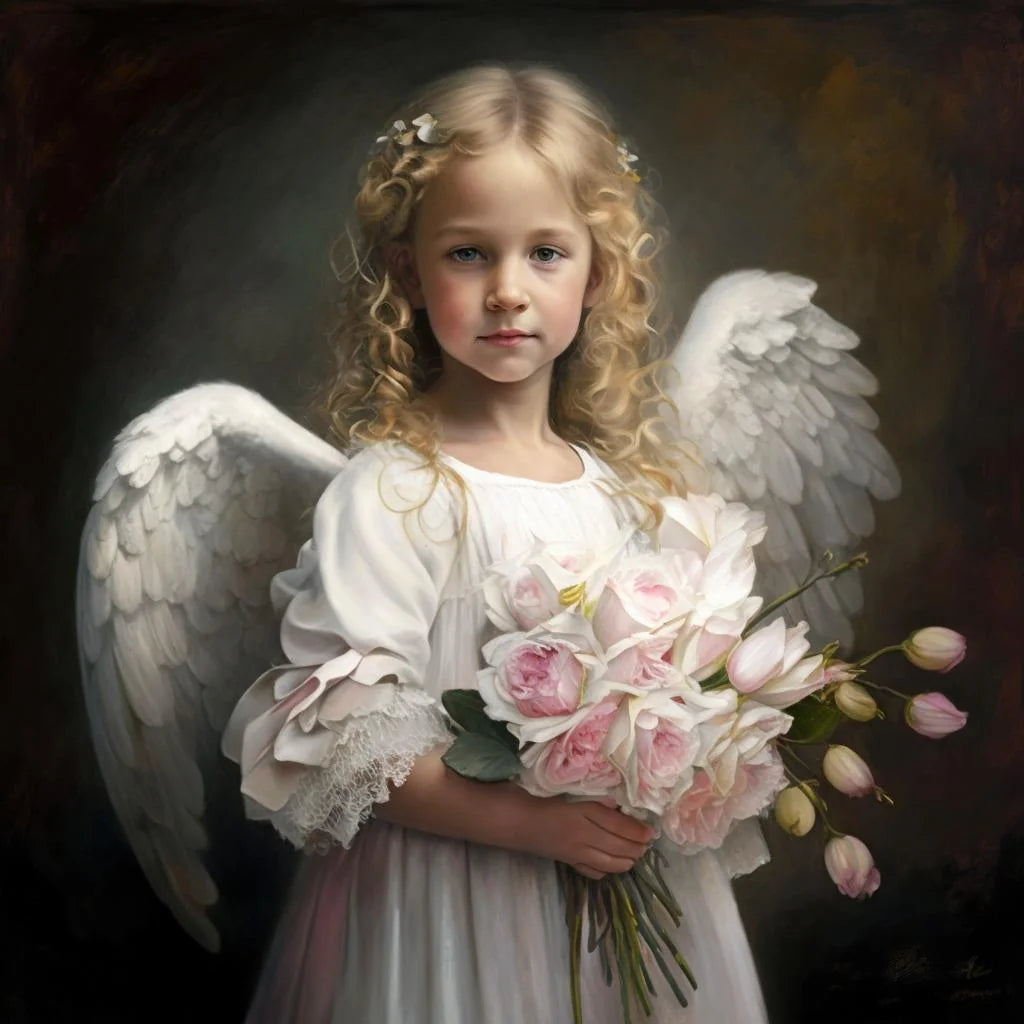 Angel With Pink Tulips Diamond Art Kit