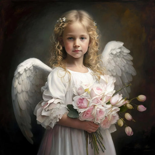 Angel With Pink Tulips Diamond Art Kit