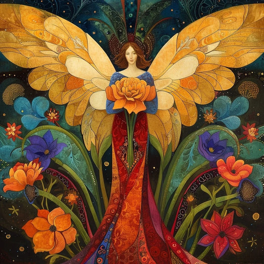 Orange Flower Abstract Angel Diamond Art Kit