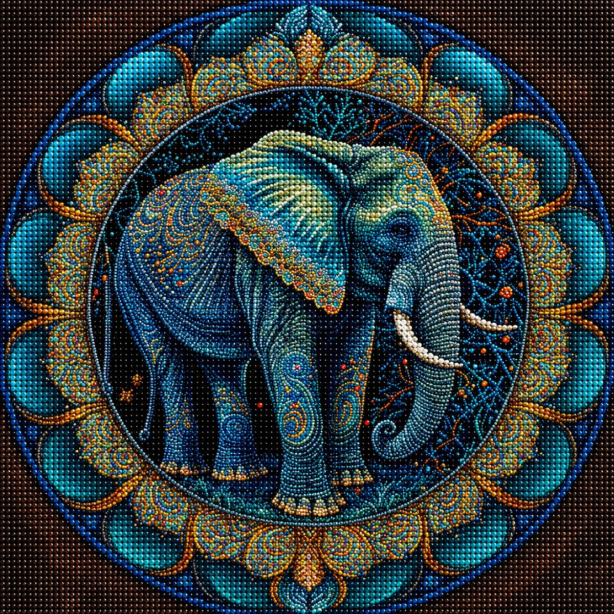 Blue Elephant Circle Diamond Art Kit — diamond art kit canvas