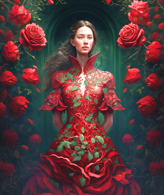 Red Rose Vines Woman Diamond Art Kit
