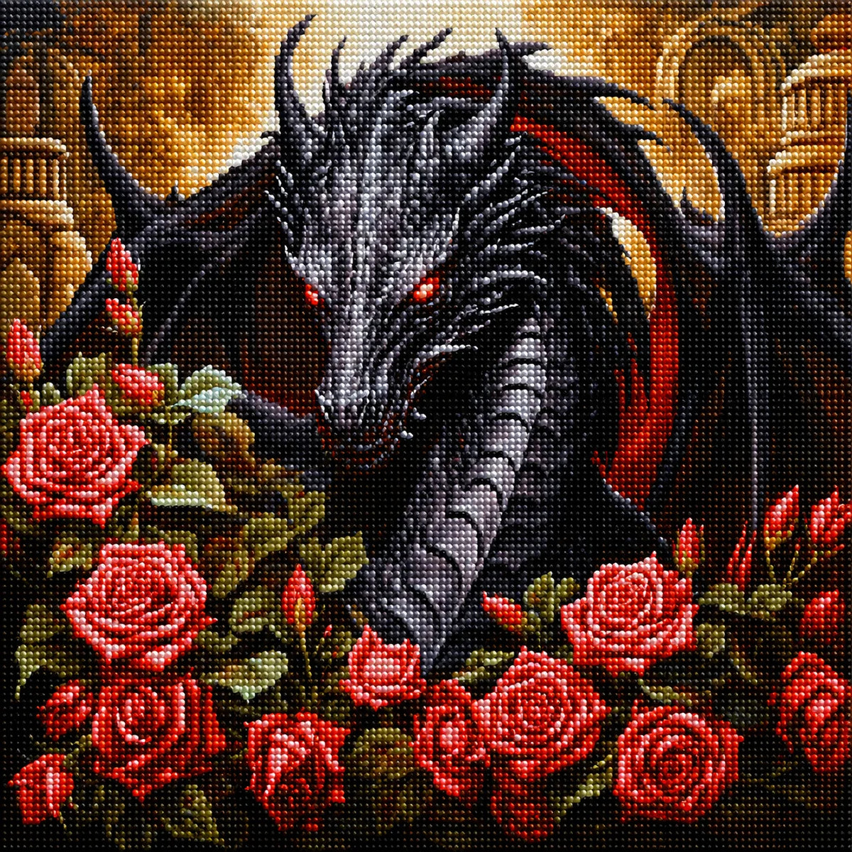 Dragon In A Rosebush Diamond Art Kit — diamond art kit canvas