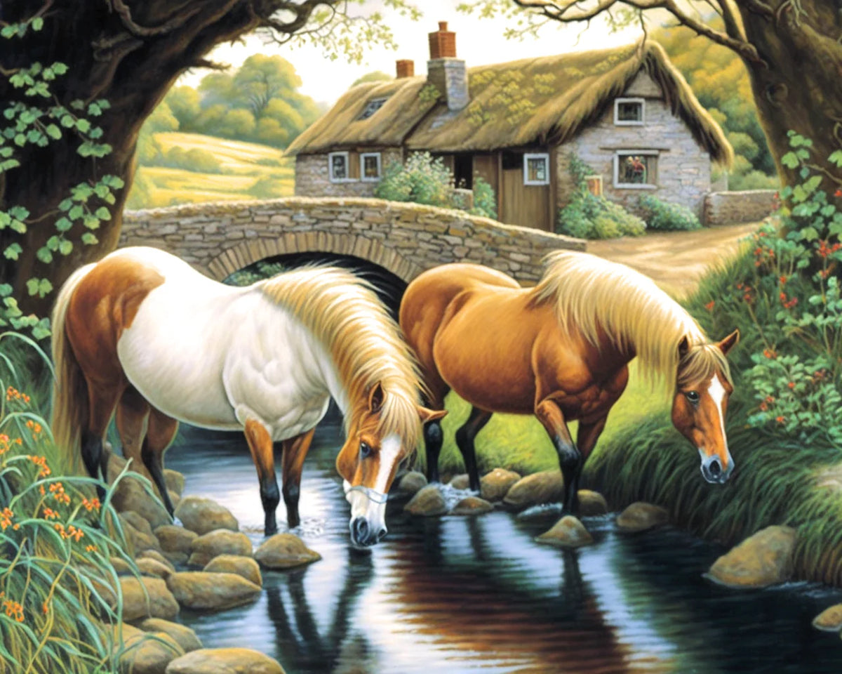 Horse Drinking Brook Diamond Art Kit