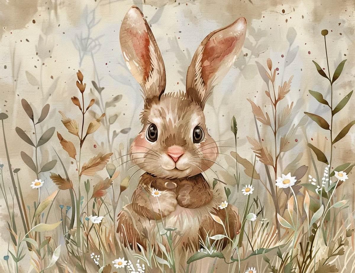 White Flower Little Bunny Diamond Art Kit