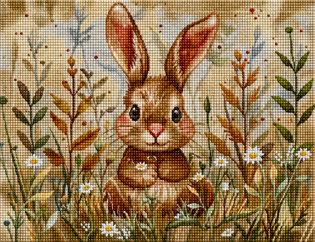 White Flower Little Bunny Diamond Art Kit — diamond art kit canvas