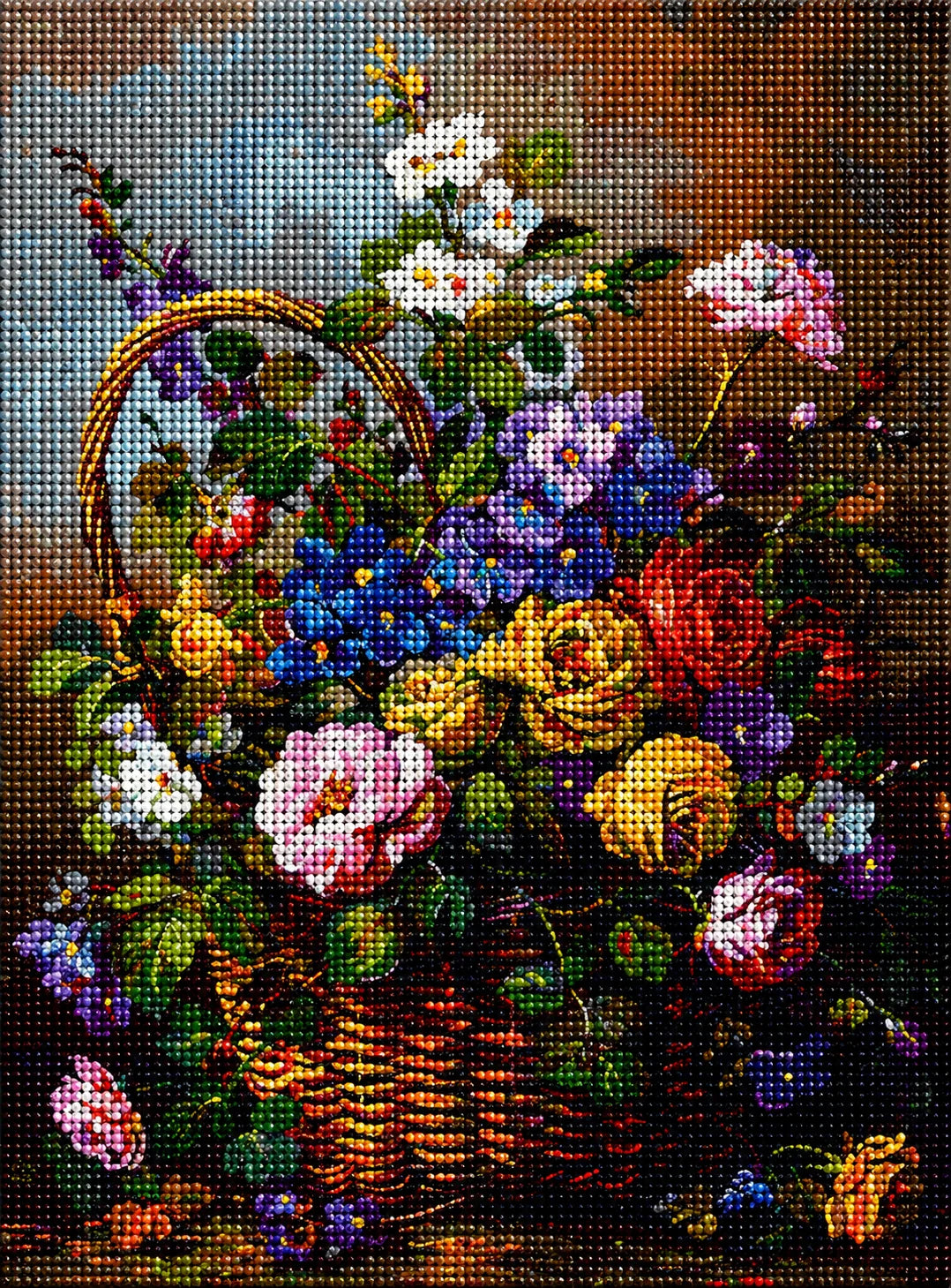Brown Basket Of Colorful Flowers Diamond Art Kit