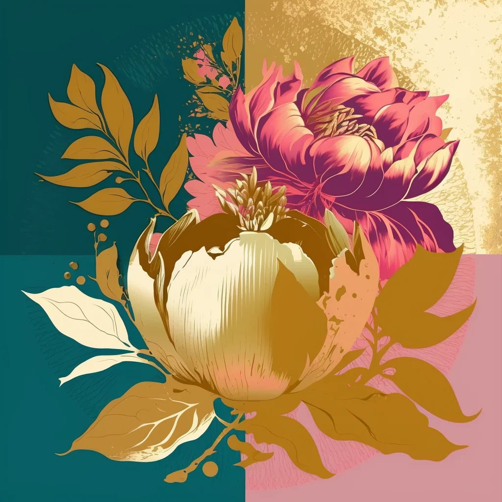 Gold and Mauve Flowers Diamond Art Kit