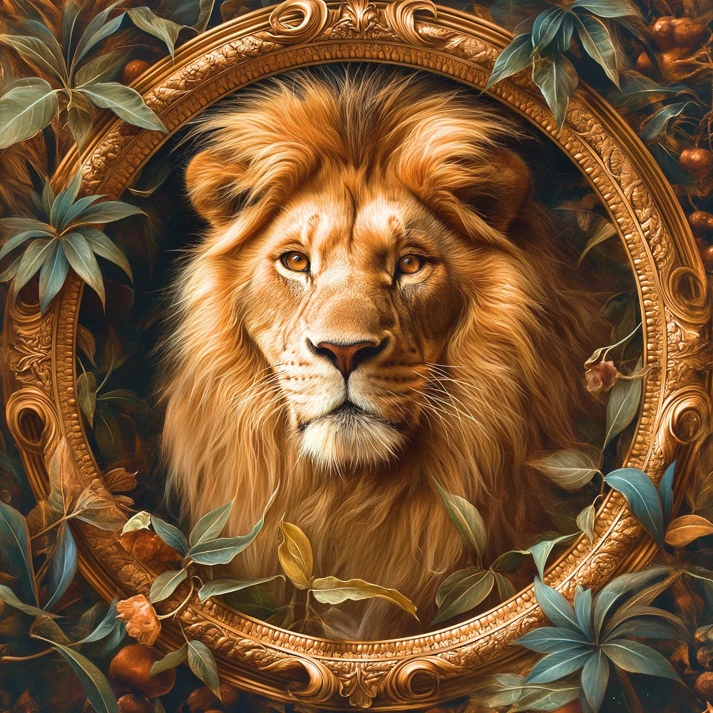 Gold Frame Lion Diamond Art Kit