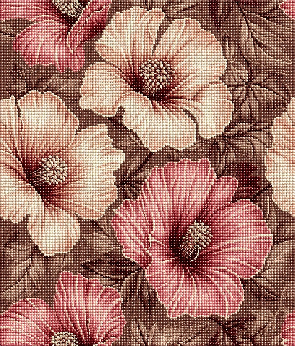 Soft Pink Beige Flowers Diamond Art Kit