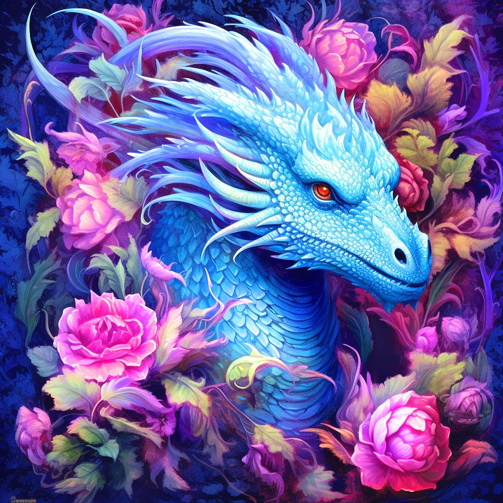 Flowers Around Dragon Diamond Art Kit