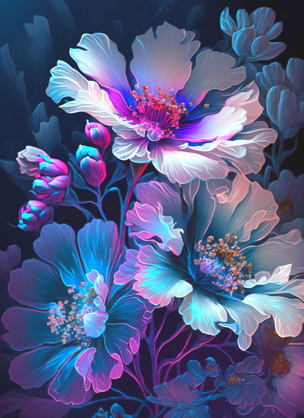 White Blue Flowers Diamond Art Kit