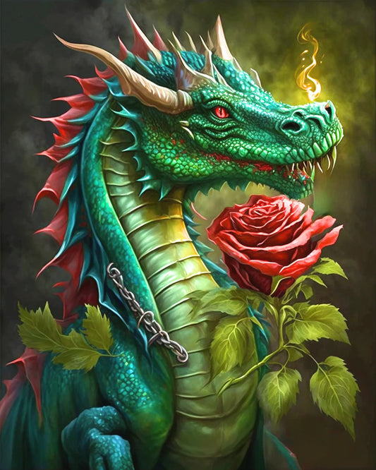 Emerald Dragon Red Rose Diamond Art Kit
