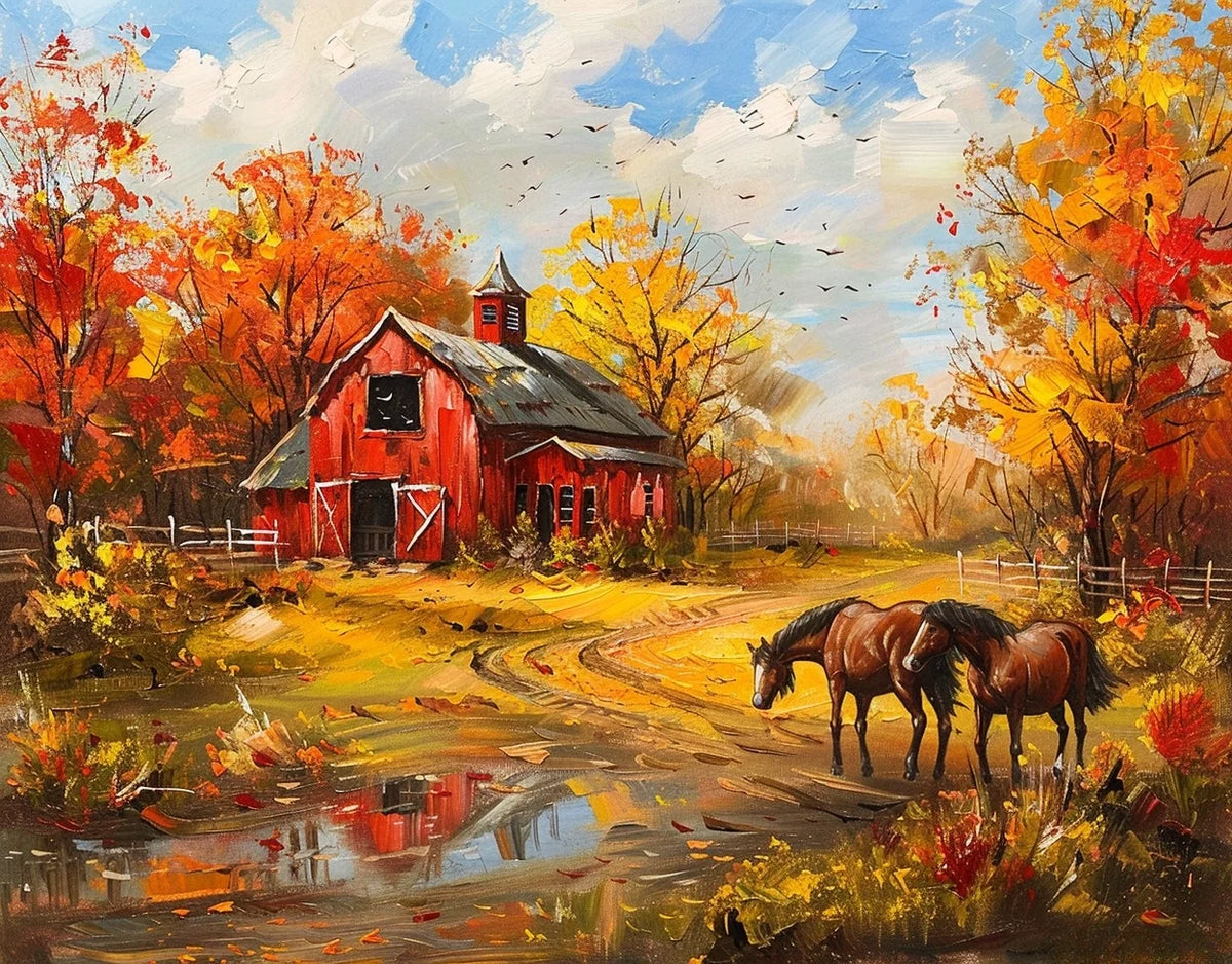 Two Brown Horses Farm Diamond Art Kit