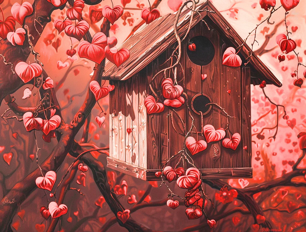 Red Heart Leaf Birdhouse Diamond Art Kit