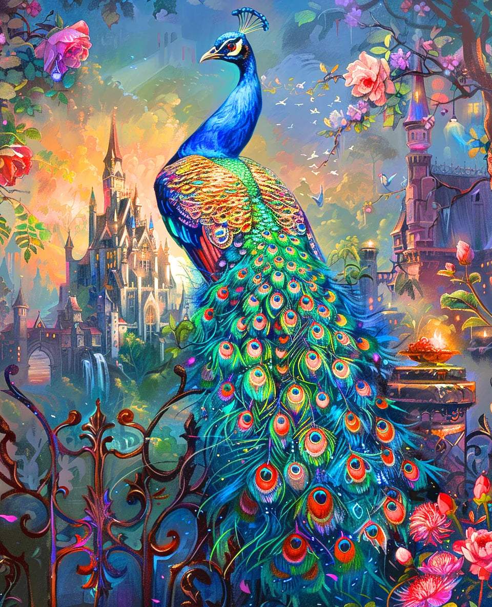Castle Fence Peacock Diamond Art Kit
