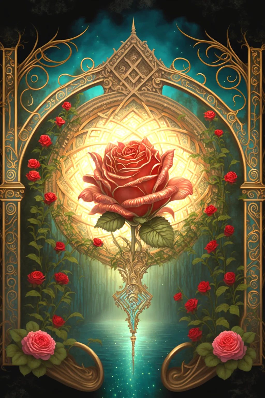 Pink Red Rose Arch Diamond Art Kit