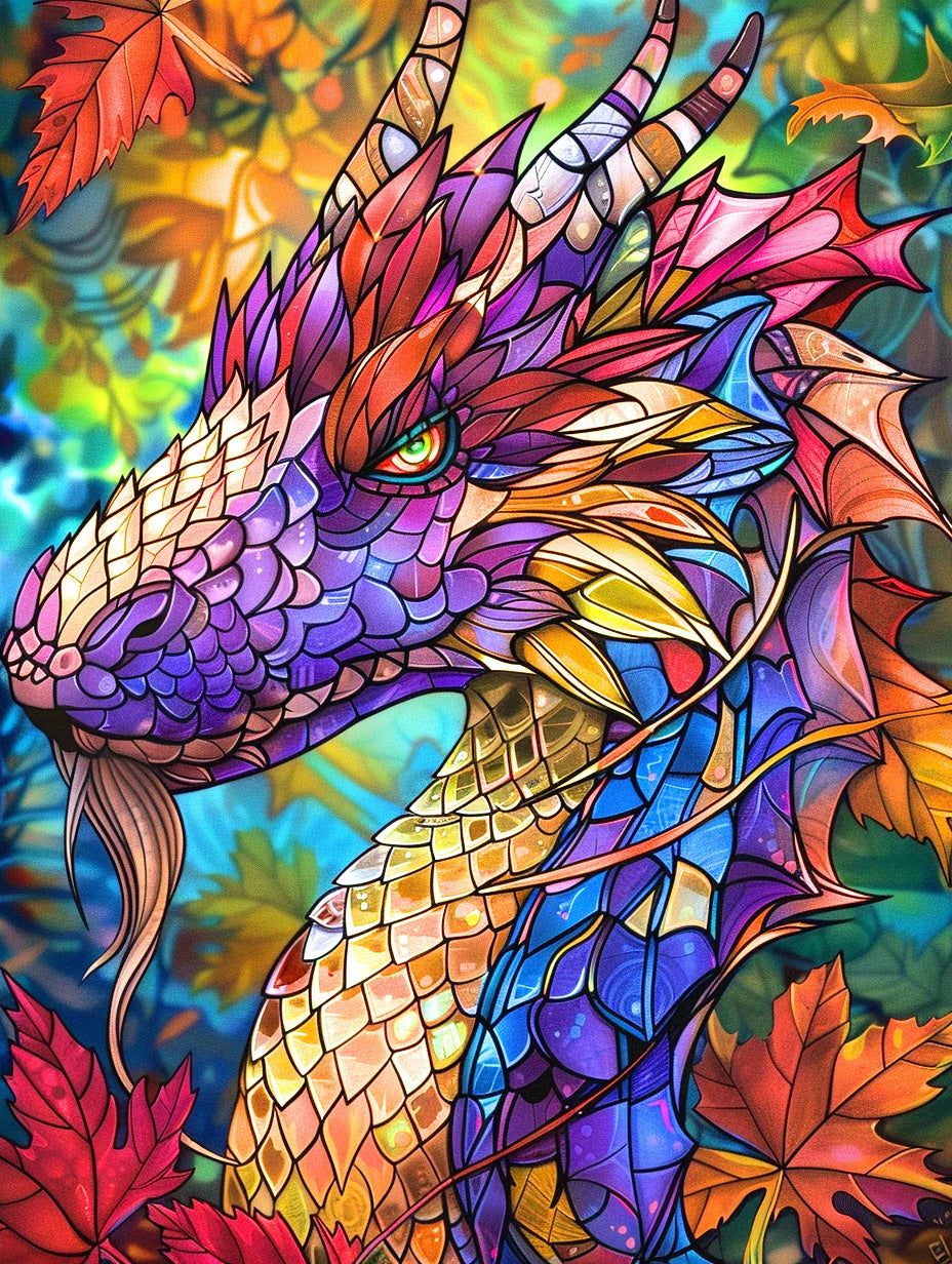 Purple Yellow Scale Abstract Dragon Diamond Art Kit
