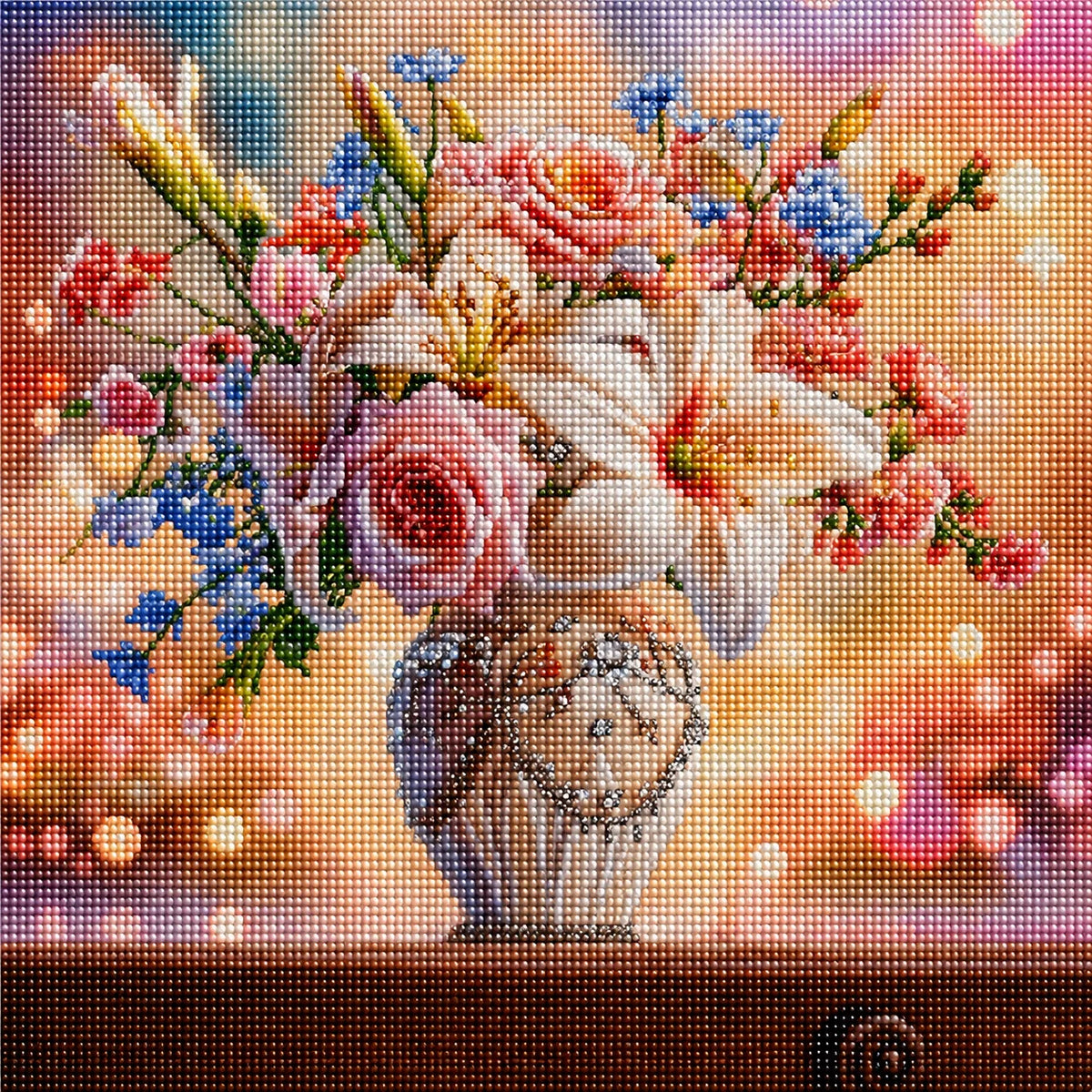 Jeweled Vase Of Flowers Diamond Art Kit