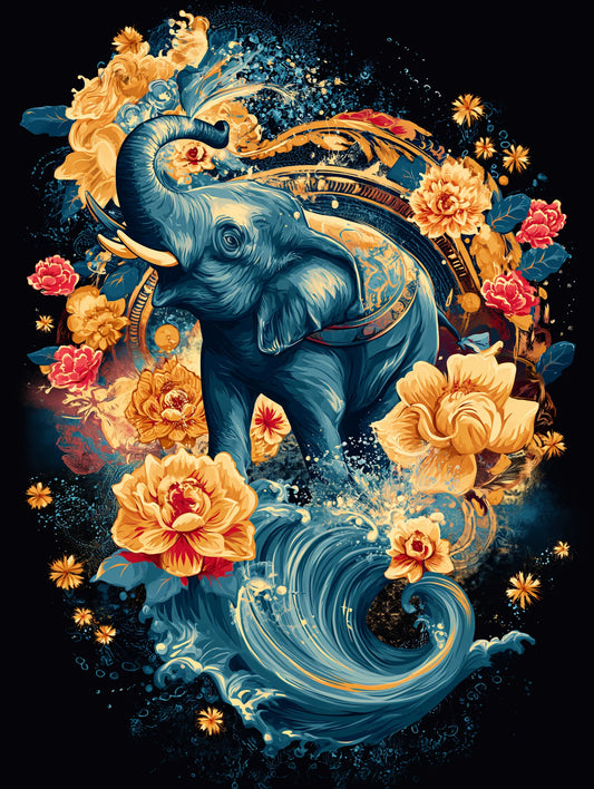 Blue Elephant And Flowers Diamond Art Kit