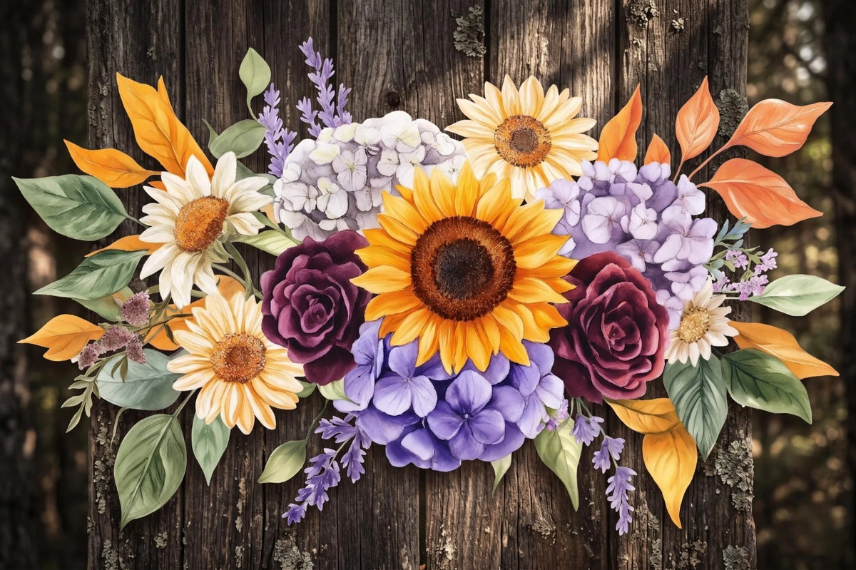 Sunflower And Purple Flower Swag Diamond Art Kit — diamond art kit canvas