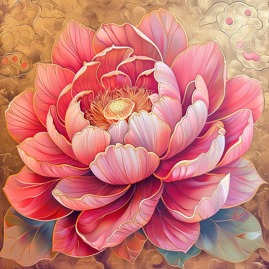 Pink Golden Rim Petal Flower Diamond Art Kit