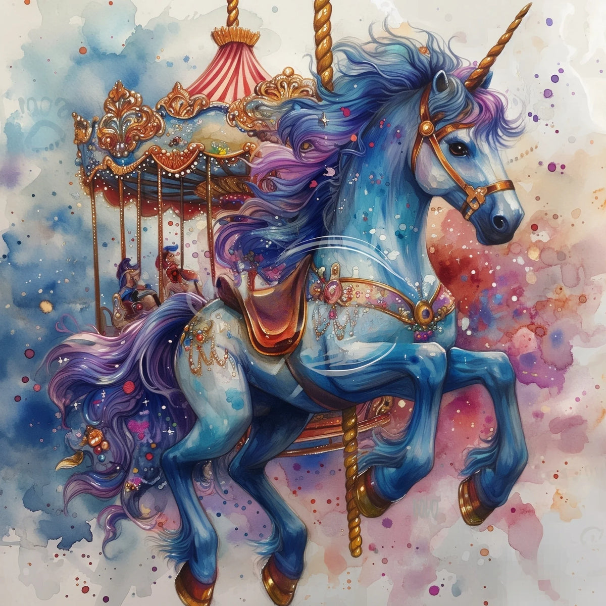 Blue Carousel Unicorn Diamond Art Kit