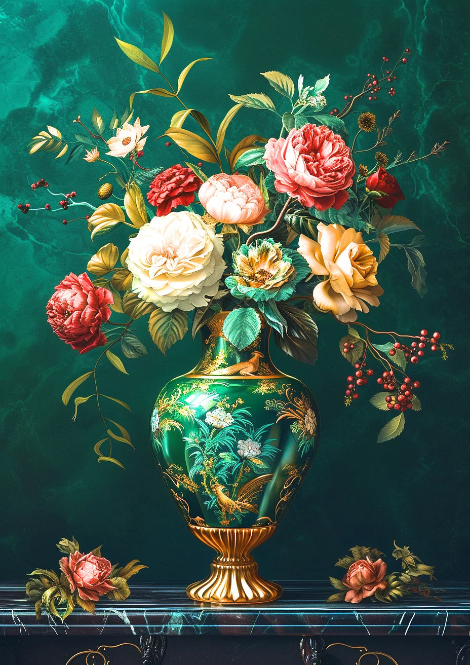 Green Vase Of Flowers Diamond Art Kit