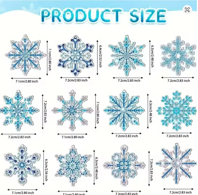 12-Piece 5D Diamond Painting Snowflake Ornament Kit