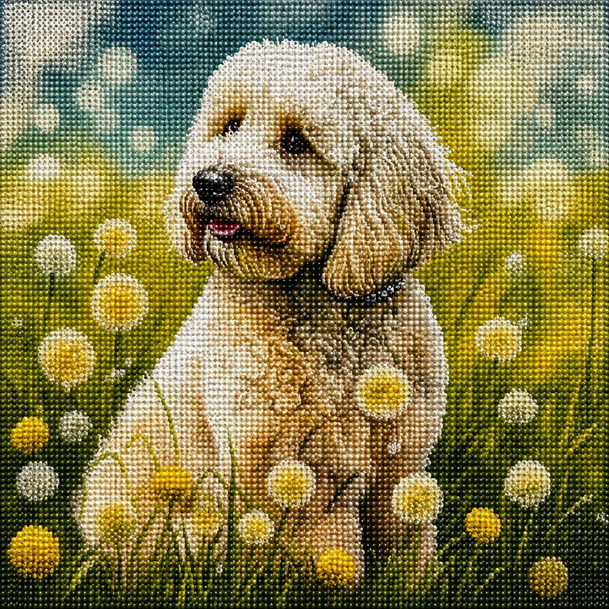 Yellow Dandelion Puppy Diamond Art Kit — diamond art kit canvas