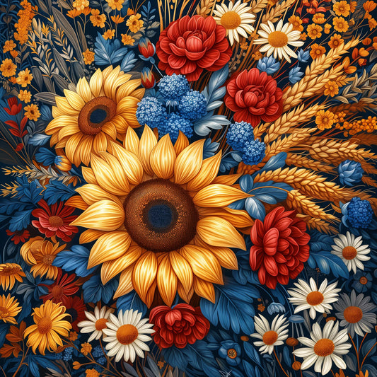 Wheat and Sunflower Floral Diamond Art Kit
