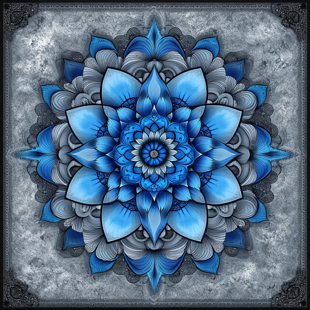 Abstract Blue and Black Flower Mandala Diamond Art Kit