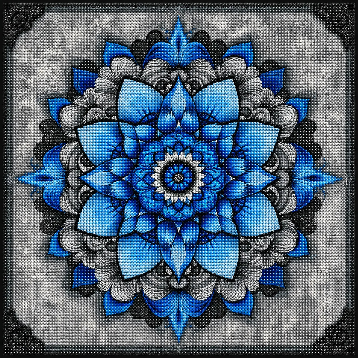 Abstract Blue and Black Flower Mandala Diamond Art Kit — diamond art kit canvas