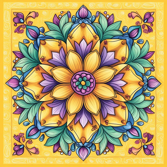 Purple and Yellow Flower Mandala Diamond Art Kit