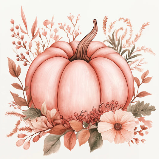Pink Pumpkin and Flowers Diamond Art Kit