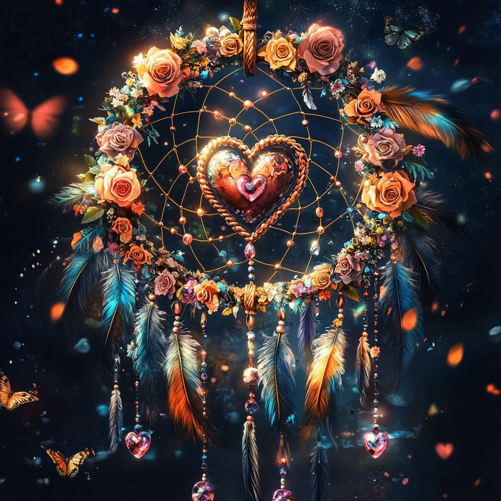 Mauve and Orange Rose Dream Catcher Diamond Art Kit