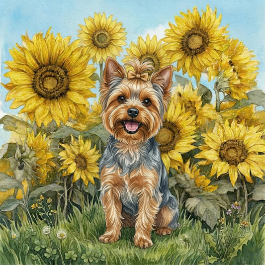 Blue Sky Yorkshire Terrier in Sunflowers Diamond Art Kit