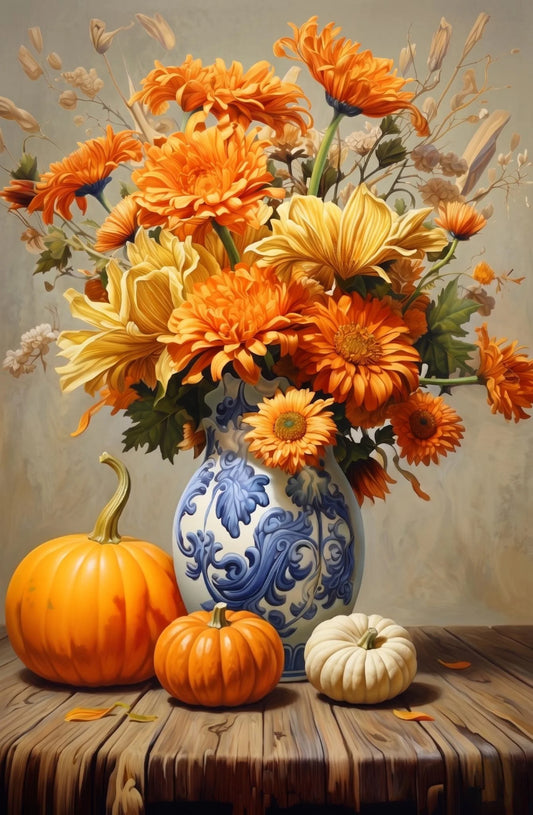 Light Blue Autumn Flower Vase Diamond Art Kit