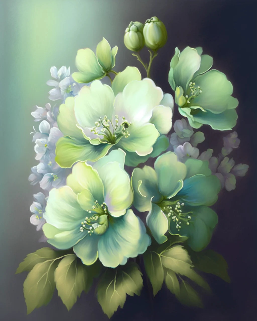 Green and Purple Flowers Diamond Art Kit