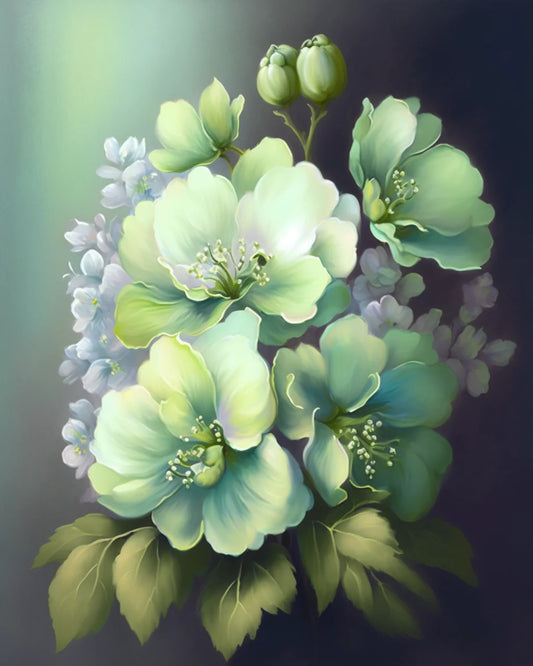 Green and Purple Flowers Diamond Art Kit