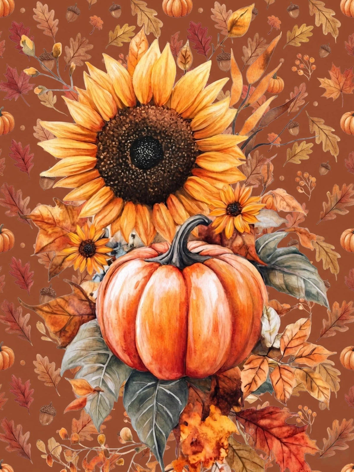 Fall Pumpkin and Sunflower With Leaves Diamond Art Kit
