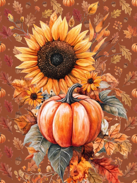 Fall Pumpkin and Sunflower With Leaves Diamond Art Kit
