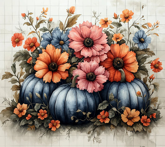 Flowers and Gray Pumpkins Diamond Art Kit