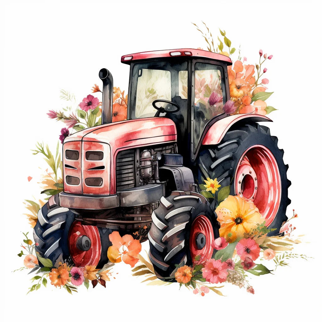 Farm Tractor in Flowers Diamond Art Kit