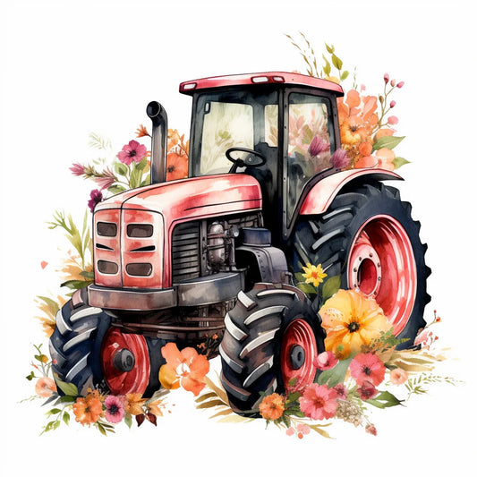 Farm Tractor in Flowers Diamond Art Kit