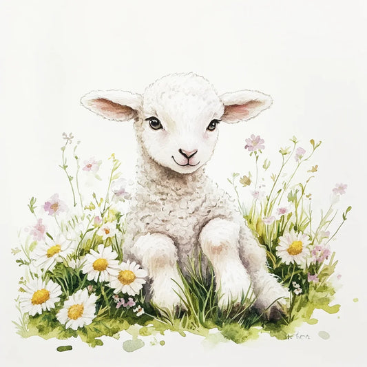 Lamb in Daisies Diamond Art Kit