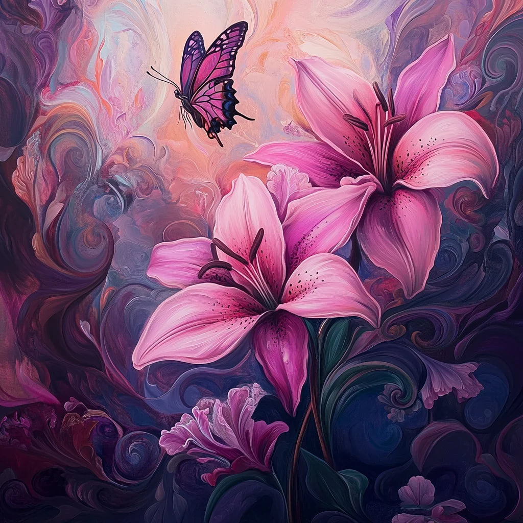 Pink Lilies and Butterfly Diamond Art Kit